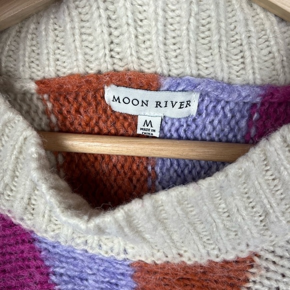 ASOS Moon River Pink & Violet Striped Pullover Hi Low Sweater M - Picture 4 of 5